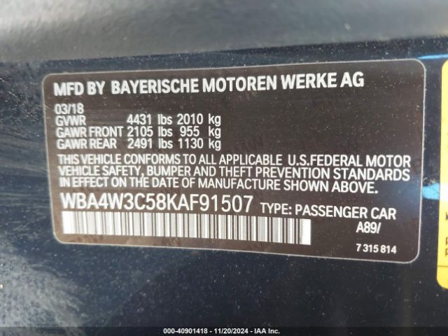 WBA4W3C58KAF91507 BMW 430I