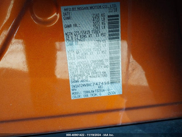 Nissan Rogue Sl 2019 5N1AT2MV8KC747498 Image 9