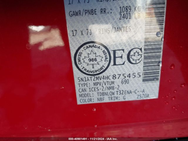 5N1AT2MV4HC875455 Nissan Rogue S/sl/sv