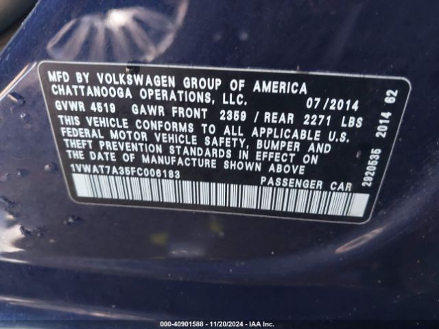 1VWAT7A35FC006183 Volkswagen Passat 1.8t Wolfsburg Edition