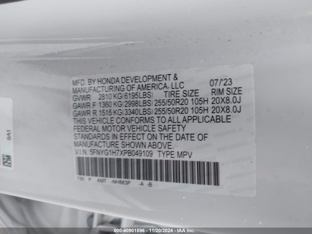 Honda Pilot Awd Touring 2023 5FNYG1H7XPB049109 Image 9