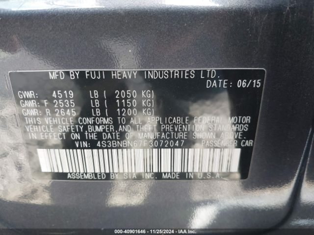 4S3BNBN67F3072047 Subaru Legacy 2.5i Limited