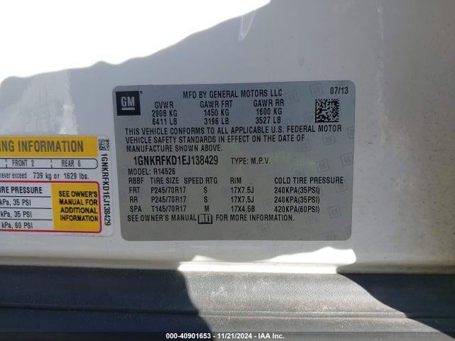 Chevrolet Traverse Ls 2014 1GNKRFKD1EJ138429 Image 9