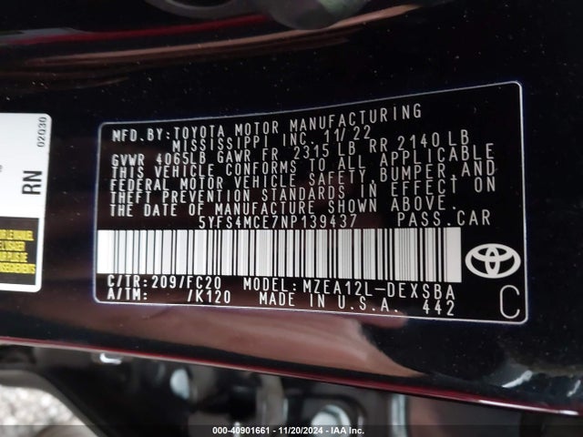 Toyota COROLLA SE 2022 5YFS4MCE7NP139437 Image 9