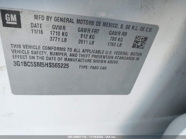 3G1BC5SM5HS565225 Chevrolet Cruze Ls Auto