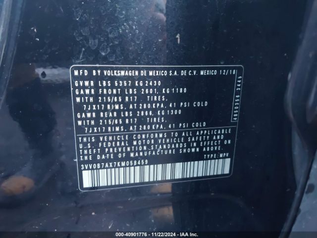3VV0B7AX7KM058459 Volkswagen Tiguan 2.0t S