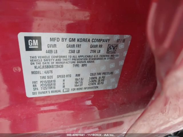 KL4CJESB0KB728439 Buick Encore Awd Preferred