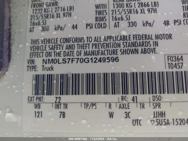 NM0LS7F70G1249596 Ford Transit Connect Xlt