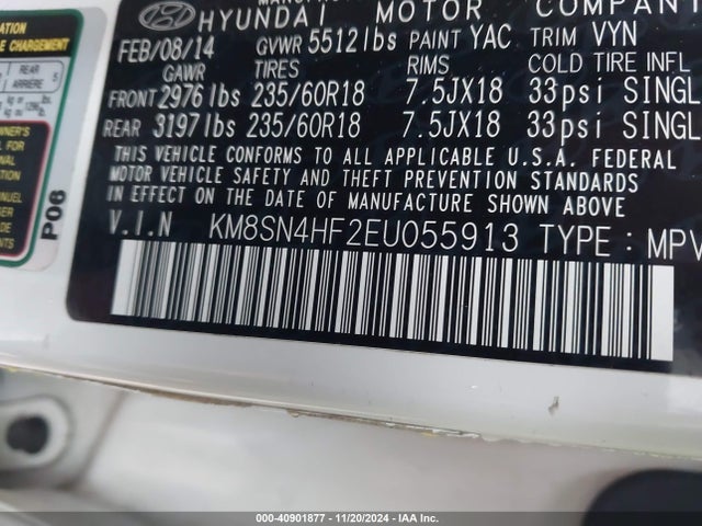 Hyundai Santa Fe Gls 2014 KM8SN4HF2EU055913 Image 9