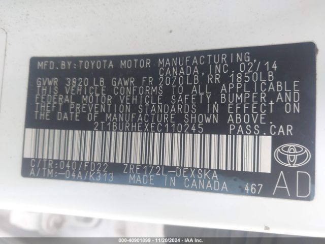 2T1BURHEXEC110245 Toyota Corolla S Plus
