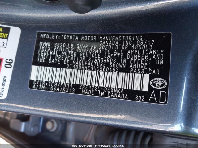 2T1BURHE1HC960463 Toyota COROLLA LE