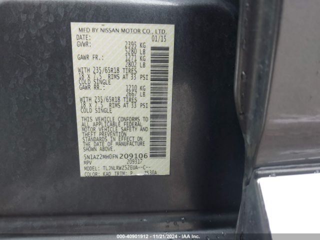 5N1AZ2MH0FN209106 Nissan MURANO SL