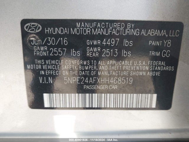 Hyundai Sonata 2017 5NPE24AFXHH468519 Image 9