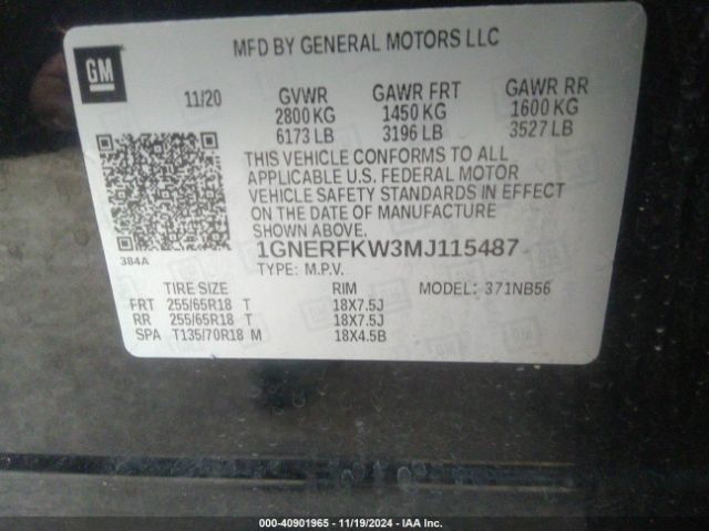 1GNERFKW3MJ115487 Chevrolet Traverse Fwd Ls
