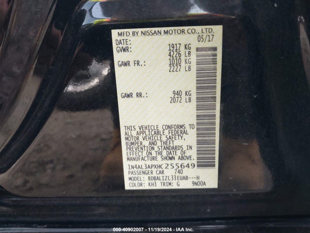 Nissan Altima 2.5 Sv 2017 1N4AL3APXHC255649 Image 9