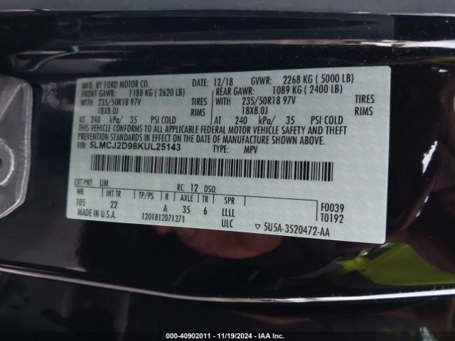 5LMCJ2D98KUL25143 Lincoln MKC SELECT