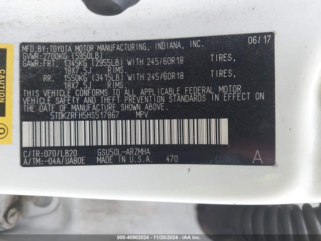 Toyota Highlander Xle 2017 5TDKZRFH5HS517867 Image 9