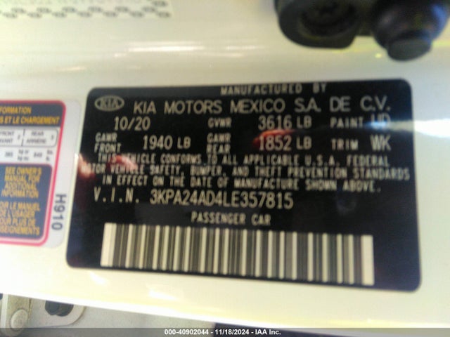KIA RIO LX 2020 3KPA24AD4LE357815 Image 9