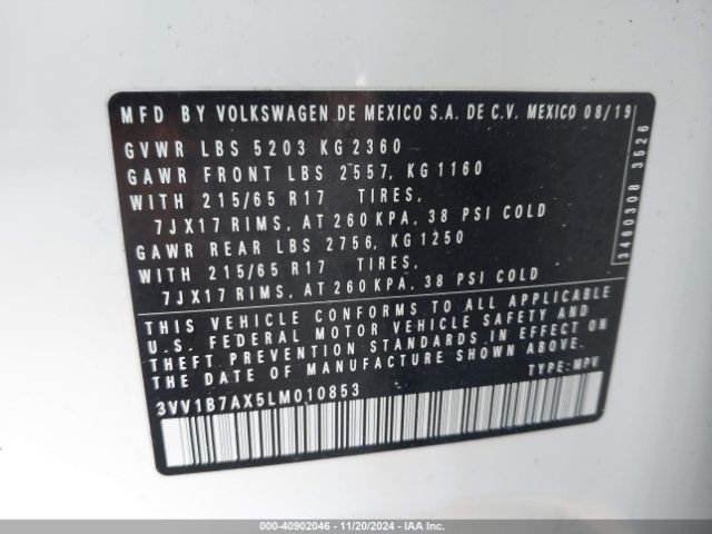 3VV1B7AX5LM010853 Volkswagen Tiguan 2.0t S