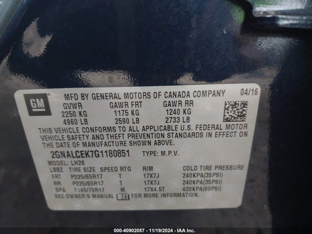 Chevrolet EQUINOX LT 2016 2GNALCEK7G1180851 Image 9