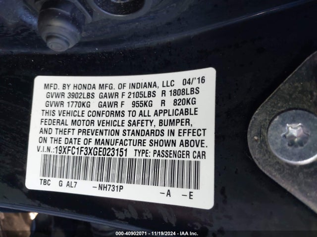 Honda Civic Ex-t 2016 19XFC1F3XGE023151 Image 9