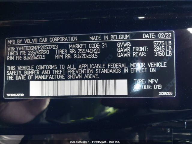 YV4ED3GM7P2053763 Volvo C40 Recharge Pure Electric Twin Ultimate