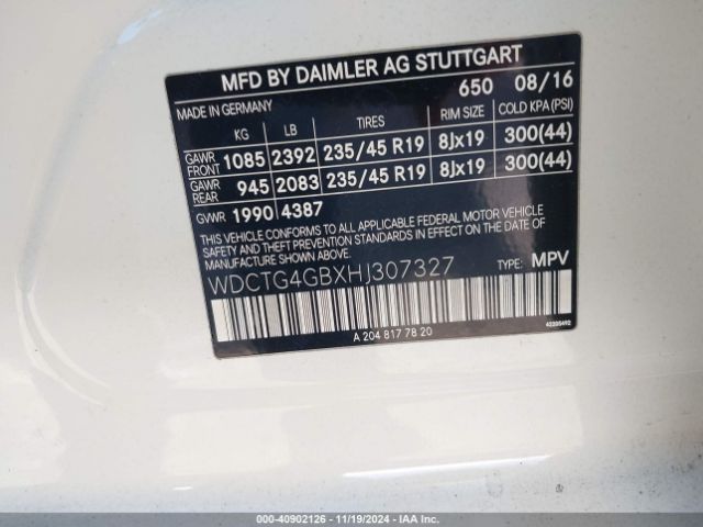 WDCTG4GBXHJ307327 Mercedes-Benz Gla 250 4matic