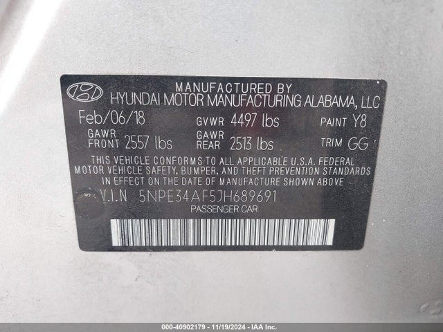 Hyundai SONATA SEL 2018 5NPE34AF5JH689691 Image 9