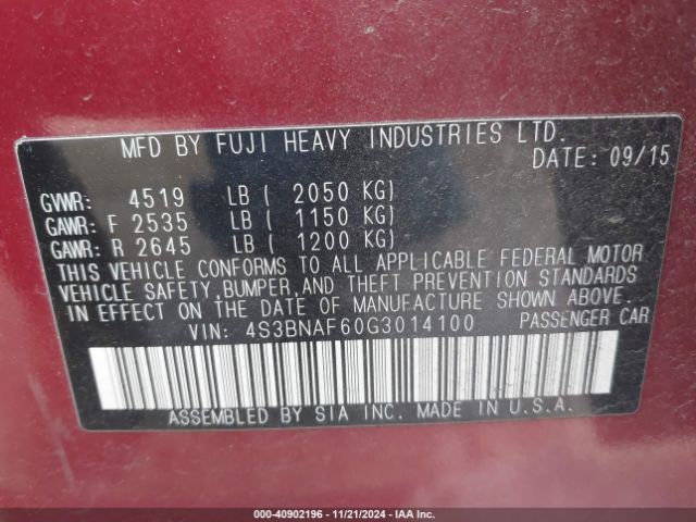 4S3BNAF60G3014100 Subaru Legacy 2.5i Premium