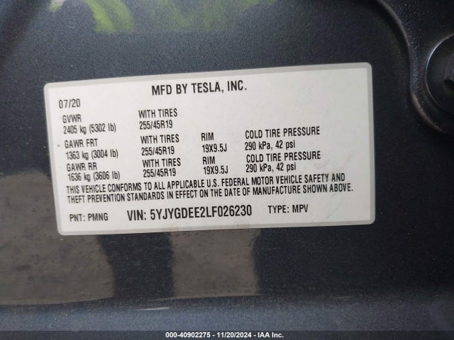 2020 TESLA MODEL Y 5YJYGDEE2LF026230 Photo 8