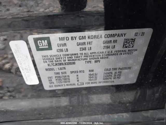 KL7CJKSB9LB320590 Chevrolet Trax Fwd Ls