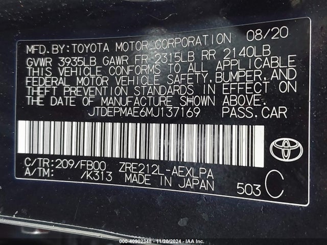 Toyota COROLLA LE 2021 JTDEPMAE6MJ137169 Image 9