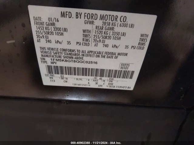 Ford EXPLORER SPORT 2016 1FM5K8GT8GGC02516 Image 9