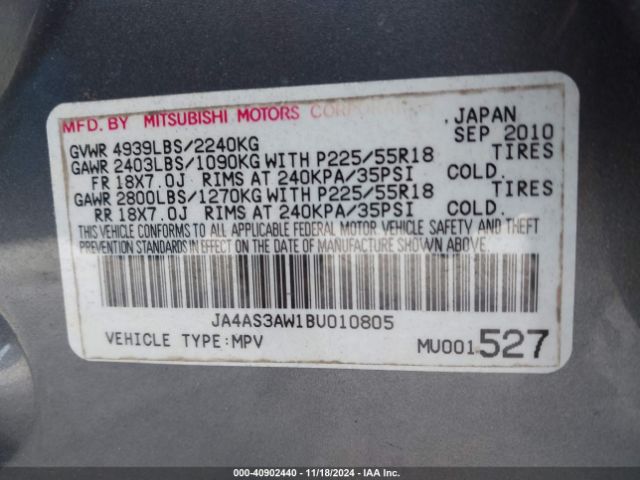 2011 MITSUBISHI OUTLANDER JA4AS3AW1BU010805 Photo 8