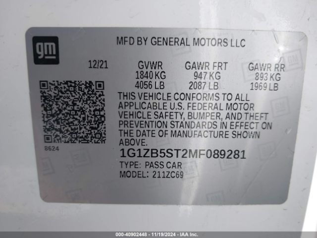 1G1ZB5ST2MF089281 Chevrolet Malibu Fwd Ls