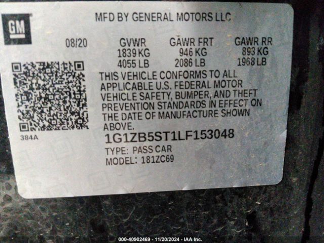 1G1ZB5ST1LF153048 Chevrolet Malibu Fwd Ls