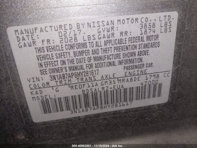 Nissan SENTRA SR 2017 3N1AB7AP8HY281617 Image 9