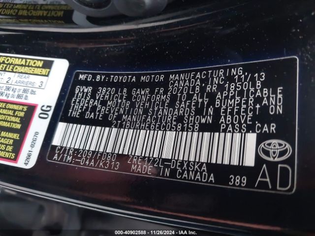 2T1BURHE6EC058158 Toyota Corolla S