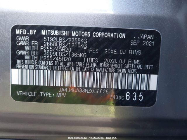 2022 MITSUBISHI OUTLANDER JA4J4UA88NZ038626 Photo 8