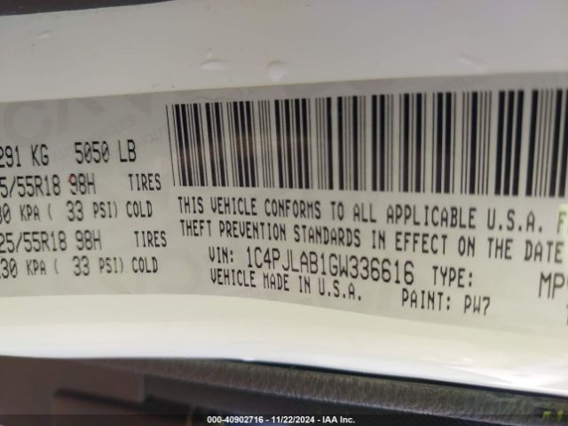 1C4PJLAB1GW336616 Jeep Cherokee Altitude