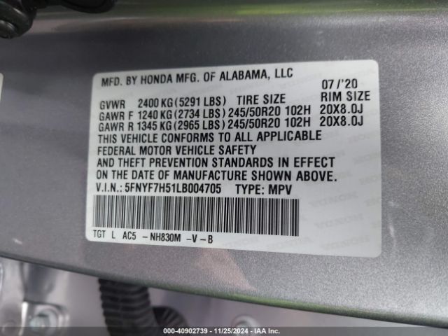 5FNYF7H51LB004705 Honda Passport 2wd Ex-l