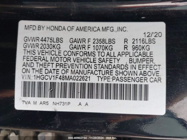 1HGCV1F48MA022621 Honda Accord Sport Special Edition