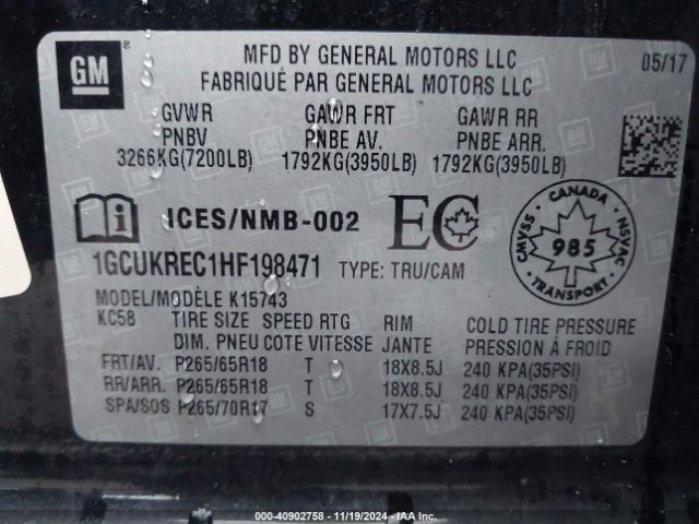 1GCUKREC1HF198471 Chevrolet Silverado 1500 1lt/2lt