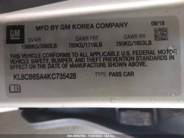 Chevrolet Spark Ls Cvt 2019 KL8CB6SA4KC735428 Image 9