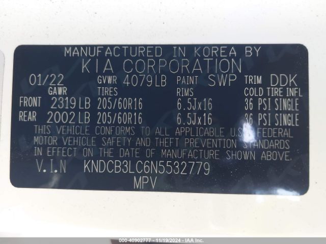 KNDCB3LC6N5532779 KIA NIRO LX