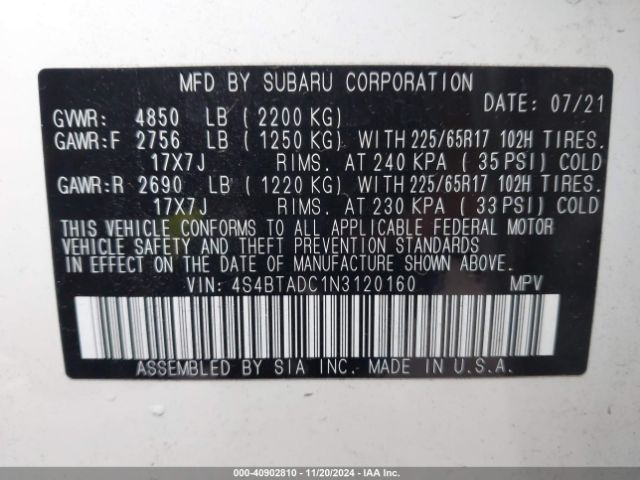4S4BTADC1N3120160 Subaru Outback Premium