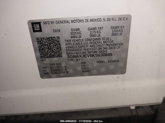 Chevrolet EQUINOX LT 2019 3GNAXJEV6KS630845 Image 9