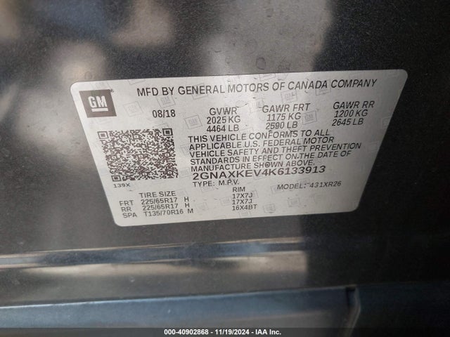 Chevrolet EQUINOX LT 2019 2GNAXKEV4K6133913 Image 9