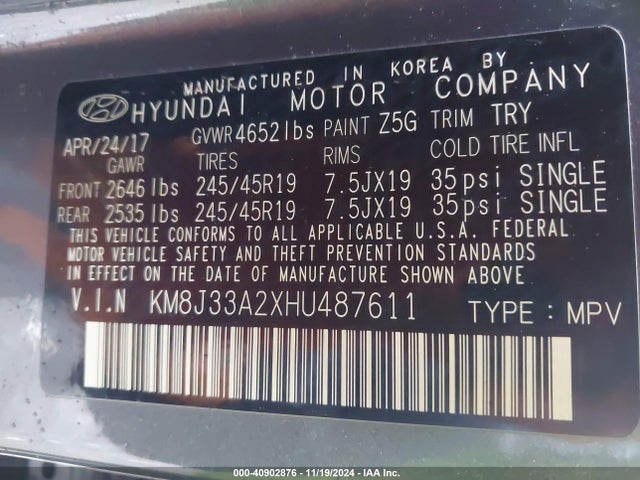 Hyundai Tucson Night 2017 KM8J33A2XHU487611 Image 9