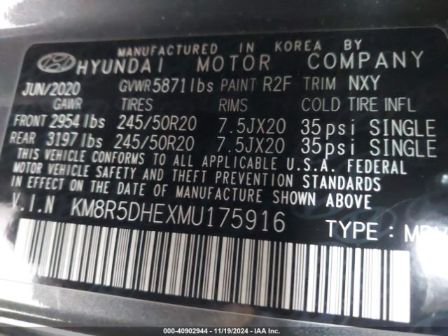 KM8R5DHEXMU175916 Hyundai Palisade Limited